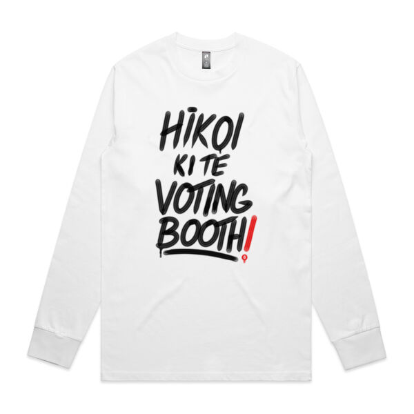 Hikoi Ki Te Voting Booth- Long sleeved Tee (White) Thumbnail